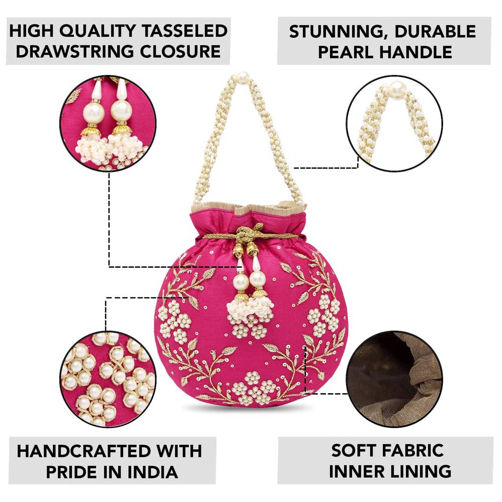Rani Potli Bags For Women Evening Bag Clutch Ethnic Bride Purse With Drawstring (P86Rp) : P86RP