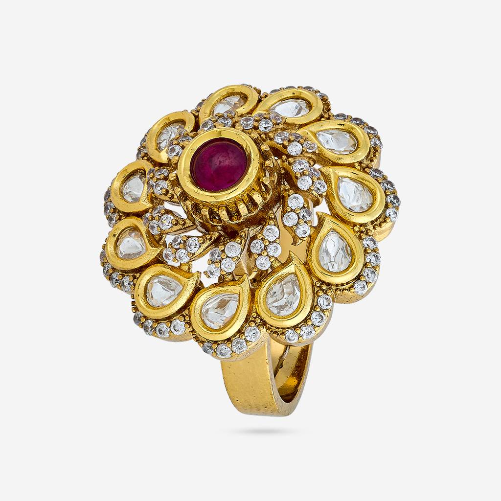 Ruby Victorian - Plated Bridesmaid Kundan Finger Ring - 447487 : 447487