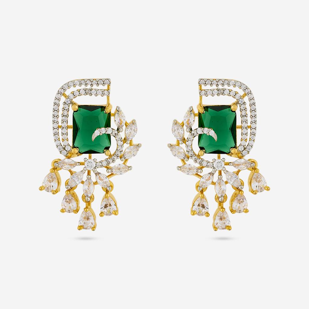 Rodium-Gold - Plated Party Wear Zircon Earring - 449060 : 449061