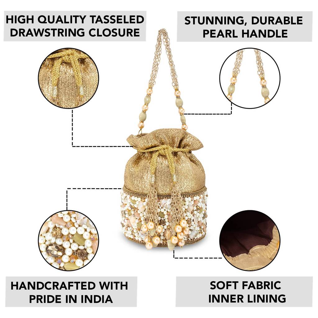 Potli Bags For Women Evening Bag Clutch Ethnic Bride Purse With Drawstring (P19G) : P19G