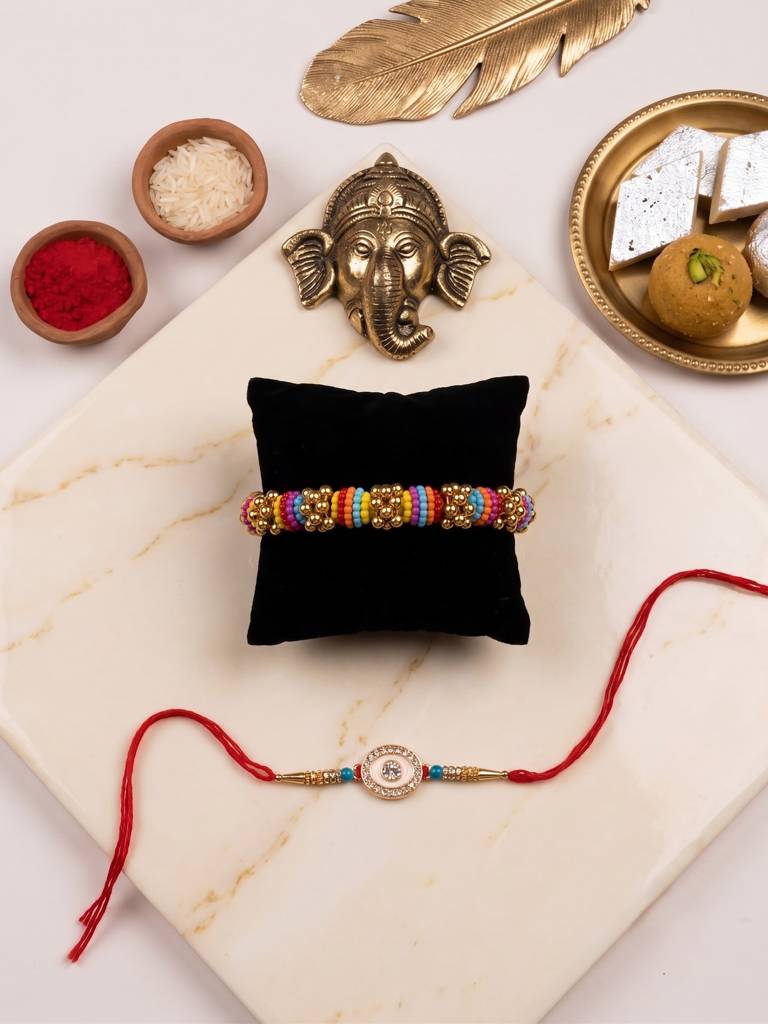 Eternz Certified Jewellery - Stile Adda Beautiful Bhai Bhabhi Rakhi Set With Rudraksha Design – Lumba Rakhi For Brother & Bhabhi