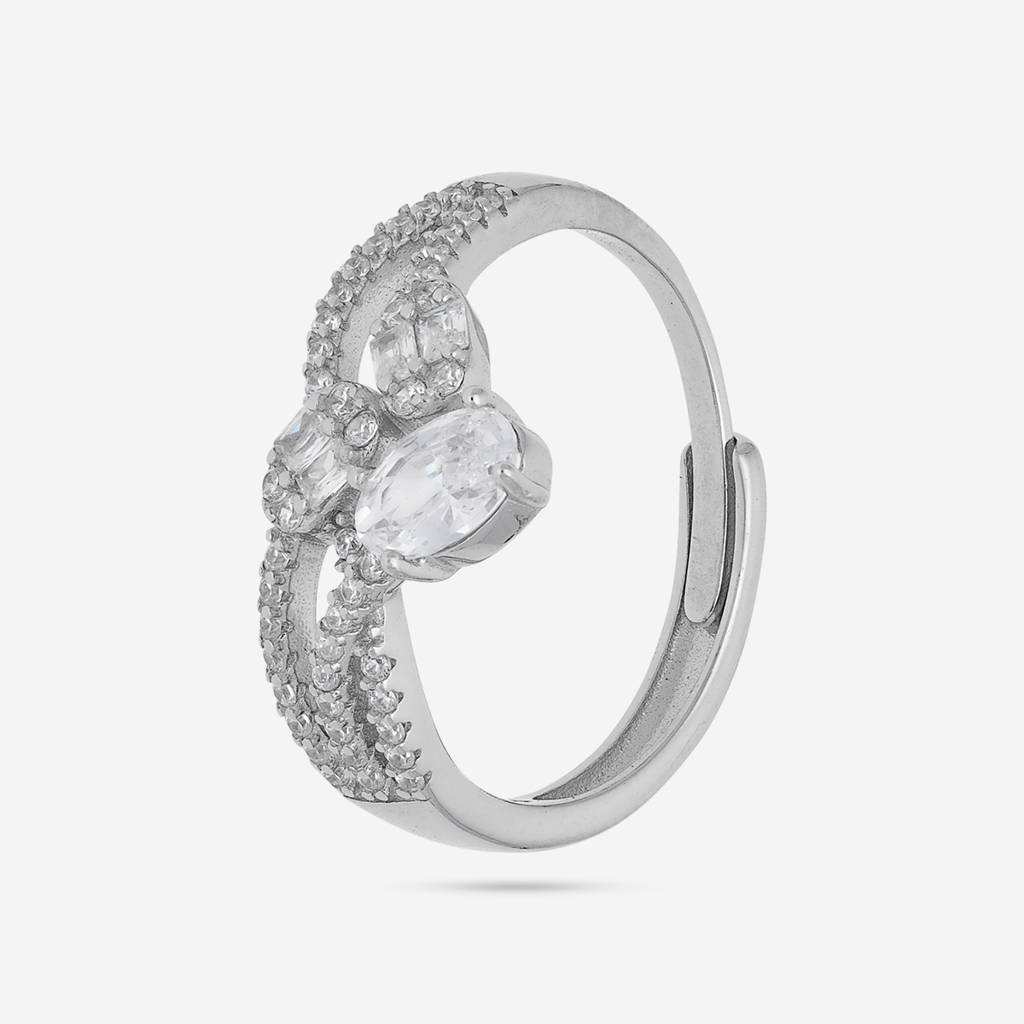 White Rhodium - Plated Office Wear Silver Finger Ring - 453172 : 453172