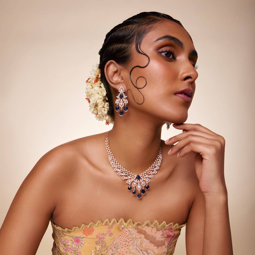 Gold-Rose - Plated Party Wear Zircon Necklace - 469931 : 469931