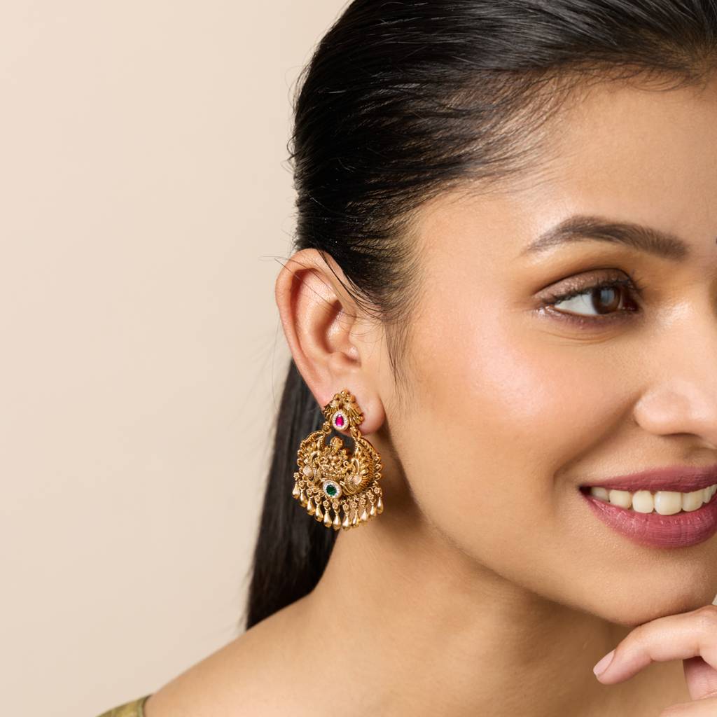 Ruby-Green Gold - Plated Festive Antique Earring - 449597 : 449597
