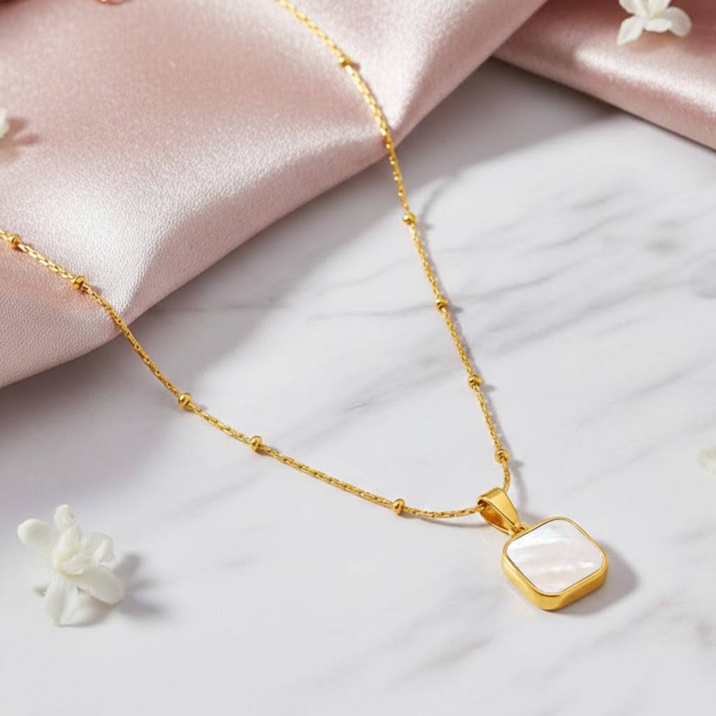 Faux Onyx Studded Pendant Chain Necklace Fashion Jewellery For Women & Girls : PX9P82GW