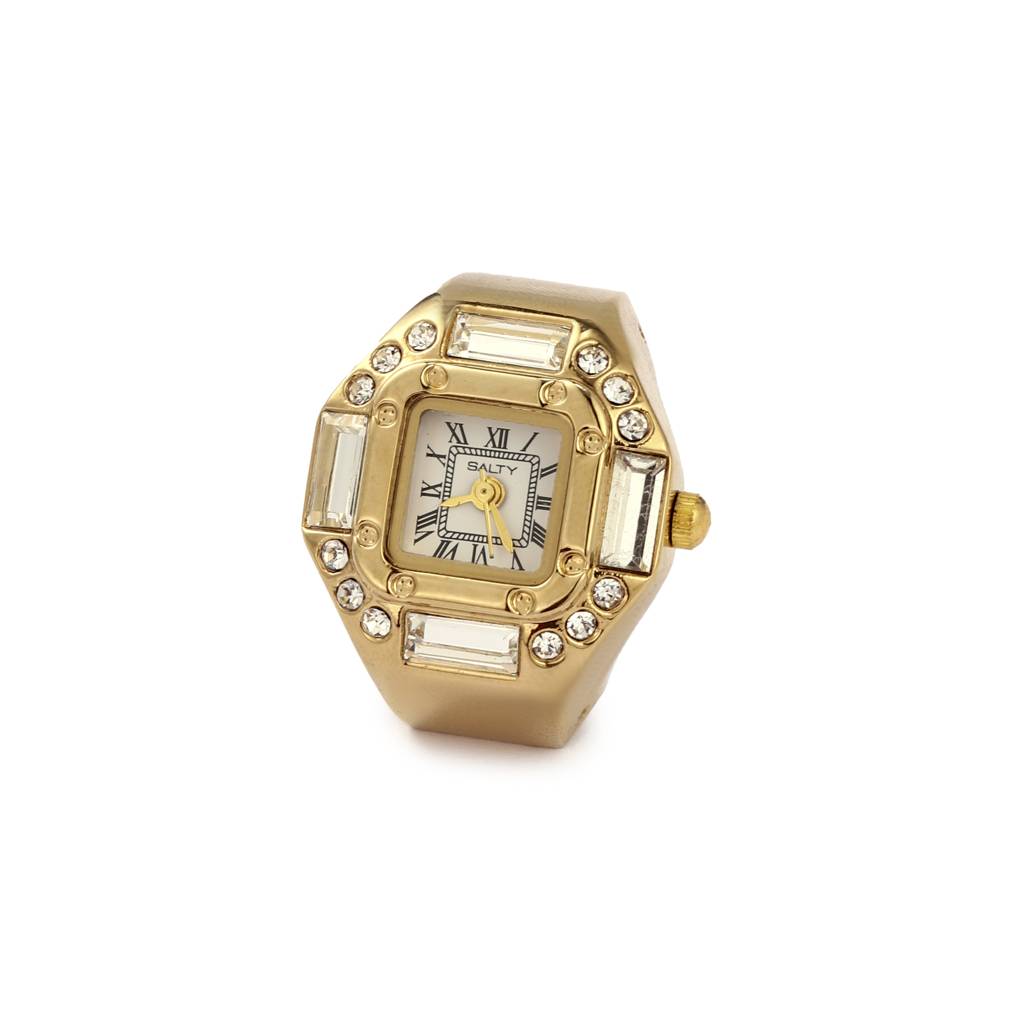 Crystal Time Watch Ring - Gold For Women & Girls : WTR-S-0047-G-WH