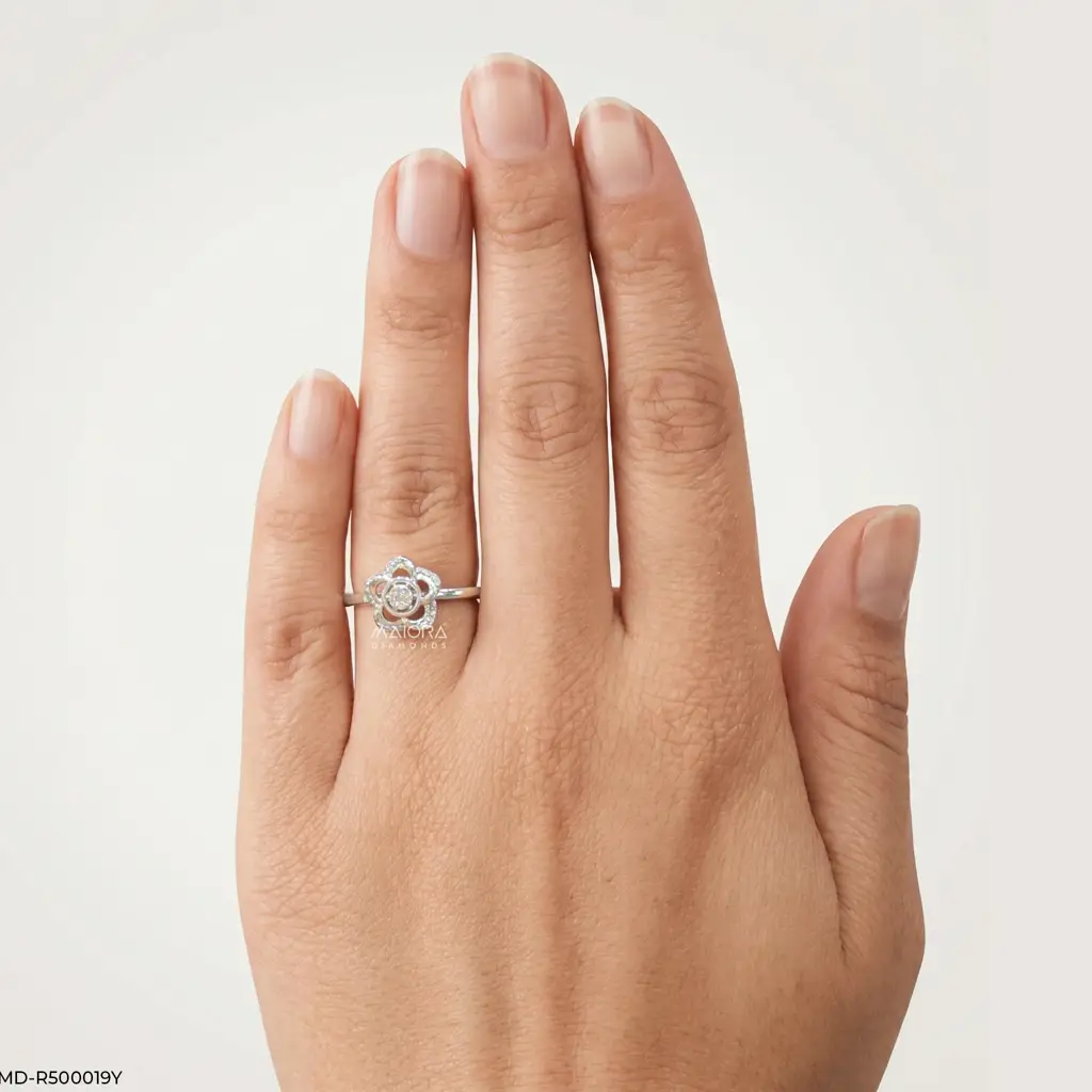 18K Yellow Gold Vermeil Layered Flower Lab-Grown Diamond Ring : MD-R500019Y