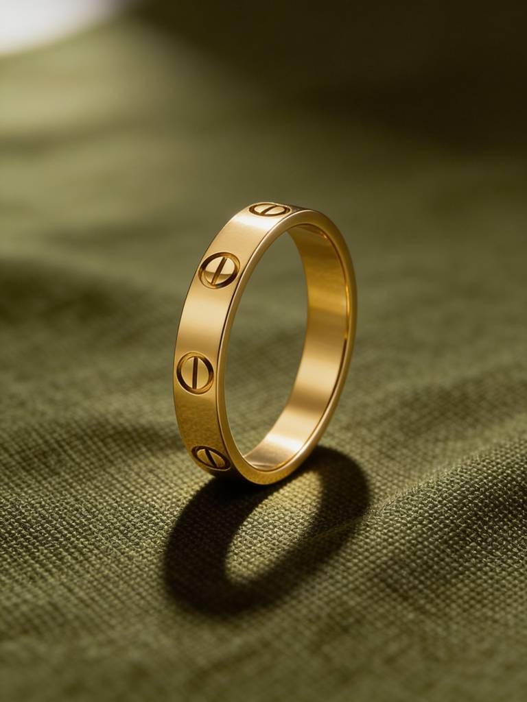 18K Gold Plated Stainless Steel Waterproof & Anti-Tarnish Golden Rivet Ring : R100SJSS7G