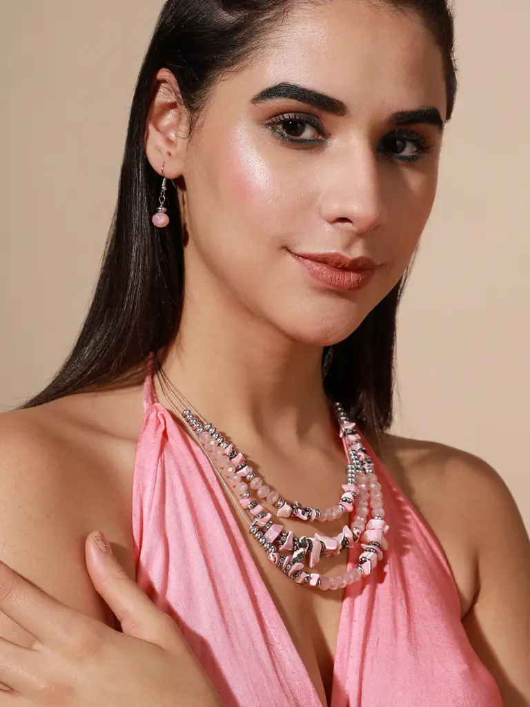 Silver Plated Designer Stone Casual Necklace And Earring Set For Women : SOHNCK3238