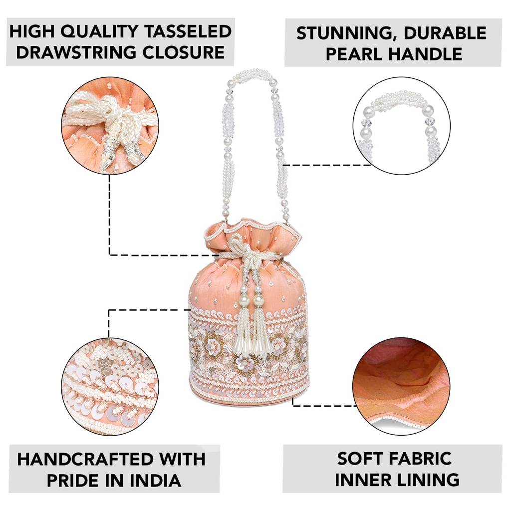 Potli Purses For Women Handmade Evening Handbag Stylish Bridal Fashion Wristlet Bag For Girls (P46Br) : P46PCH