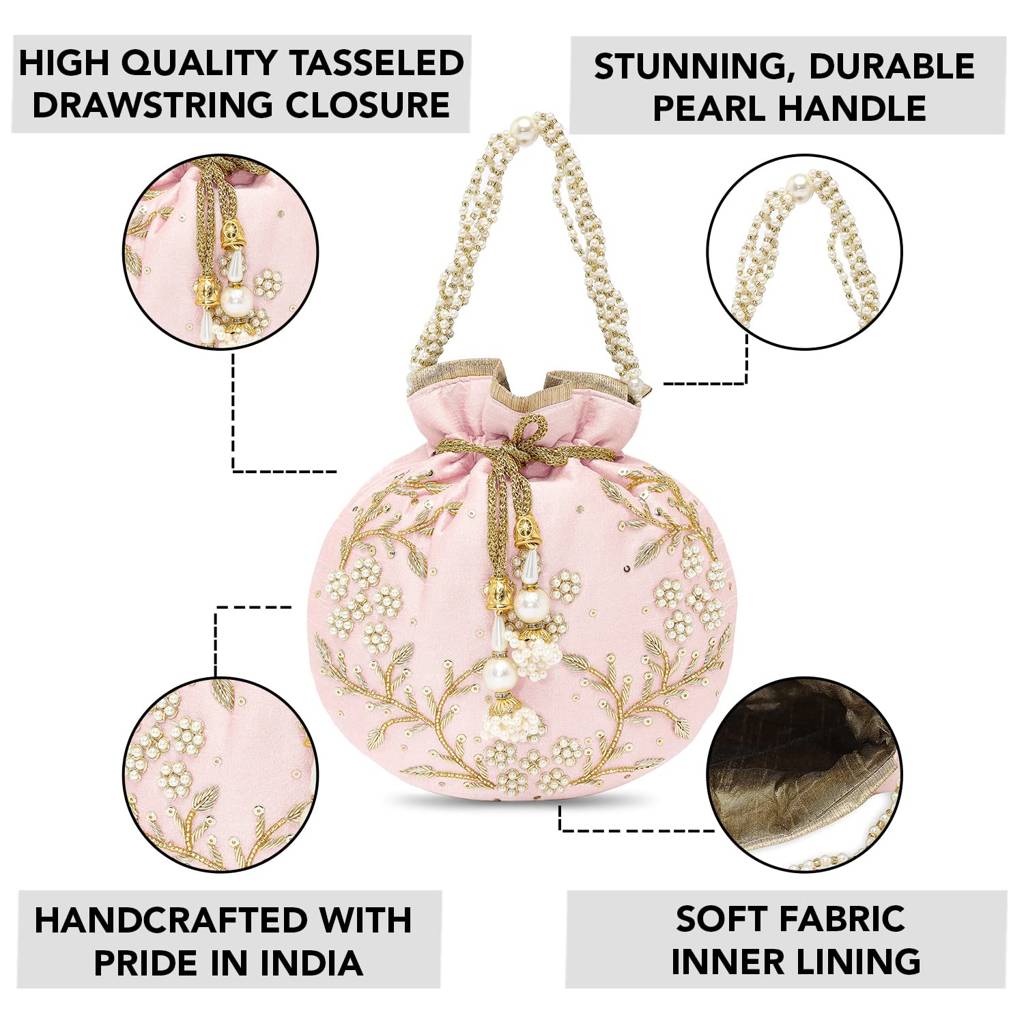 Rani Potli Bags For Women Evening Bag Clutch Ethnic Bride Purse With Drawstring (P86Rp) : P86PK