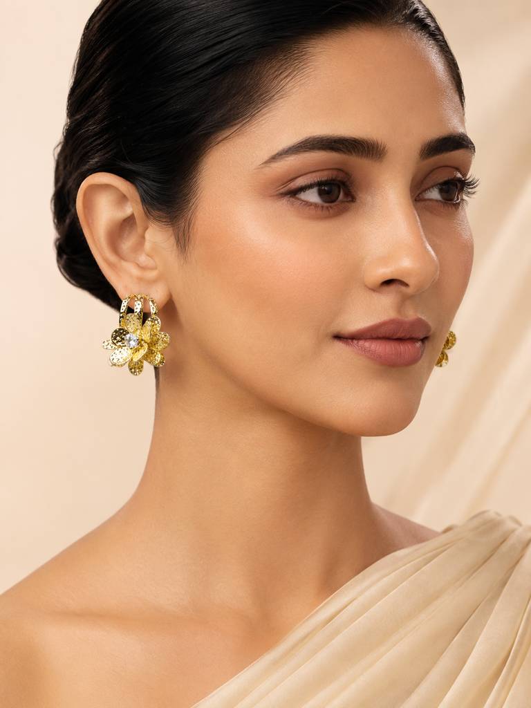 Floral Crystal Gold Earrings : AN-LJ-GO-0052-DE