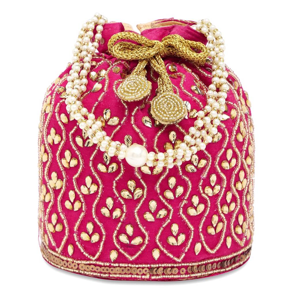 Embroidered Potli Bag For Women Handmade Ethnic Purse Evening Handbags Stylish Bridal Fashion Clutch Bag Gift For Girls : P88RP