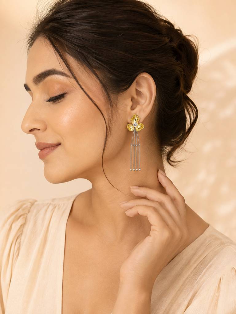 Floral Cascade Drop Earrings : AN-LJ-GO-0065-DE