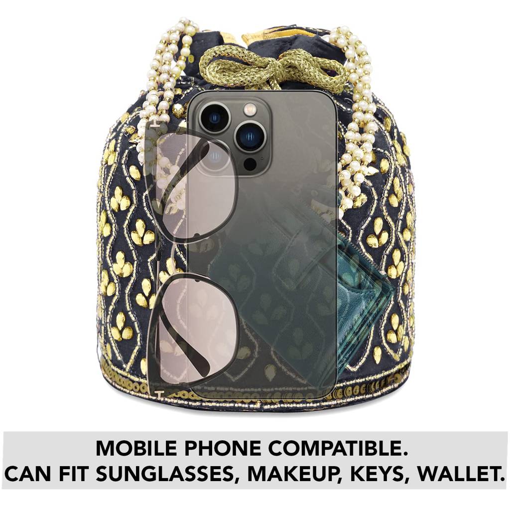 Potli Bag For Women Handmade Evening Wristlet Handbag Stylish Bridal Purse Fashion Bag For Girls (P88B) : P88B