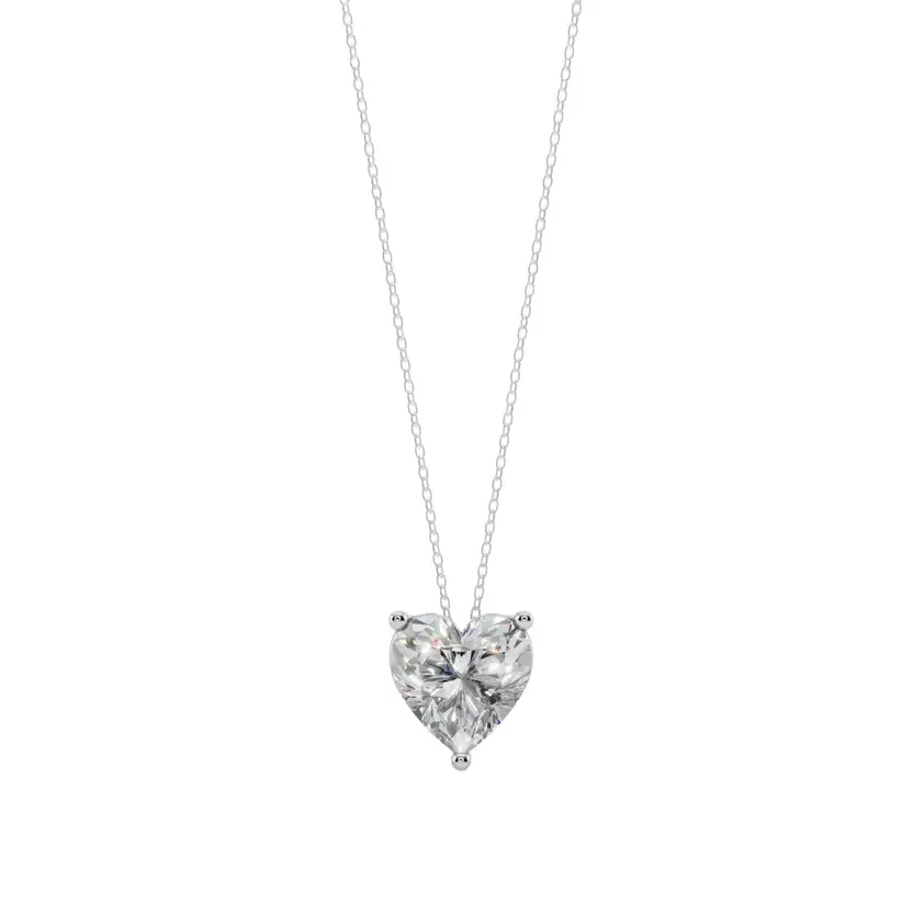 Romantic Heart Solitaire Pure Silver Pendant Necklace : VST-HRT-10-SL-W-C