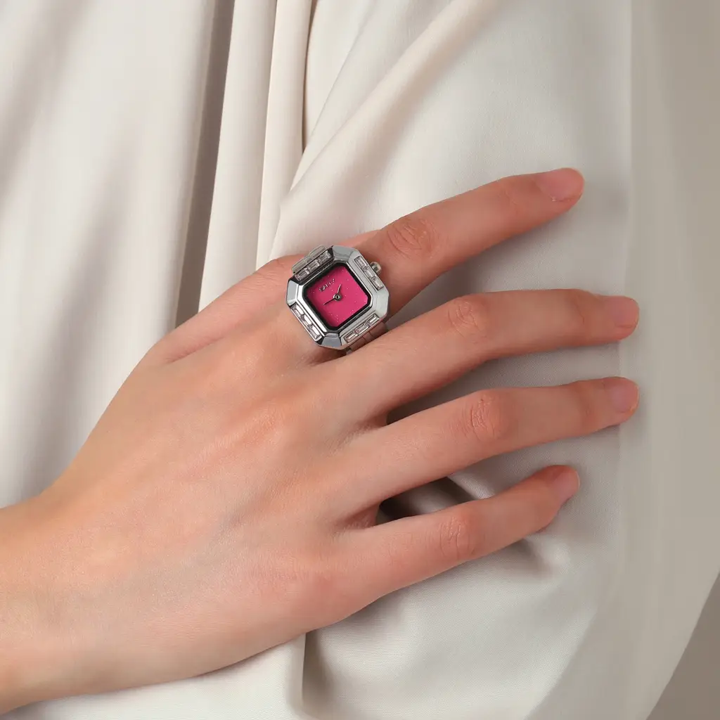 Sofia Prism Studded Octagon Watch Ring - Pink For Women : WTR-S-0044-S-PK