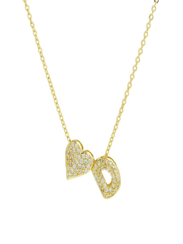 Reversible Initial Letter & Heart With Zircons Gold Plated Antitarnish Pendant : ABY0226P201GD