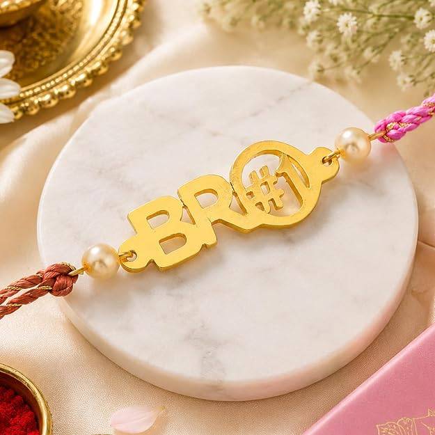 Eternz Certified Jewellery - Estele Gold Plated Bro#1 Rakhi With Pearls And Multi