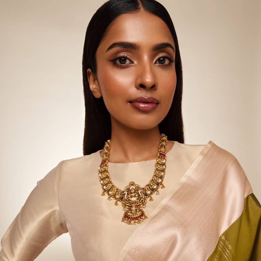 Ruby Oxidised Gold - Plated Bridesmaid Temple Necklace - 462156 : 462156