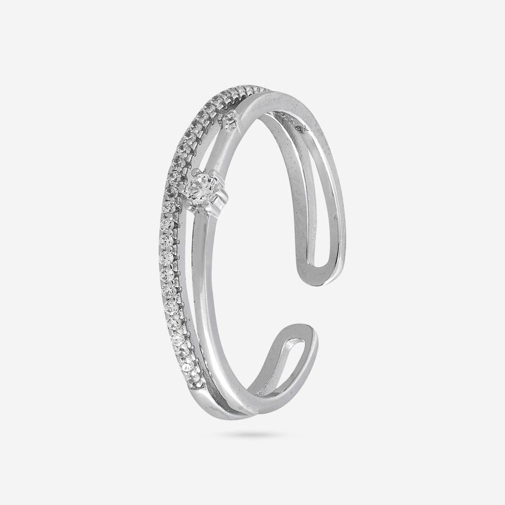 White Rodium Plated - Office Wear Silver Finger Ring - 466015 : 466015