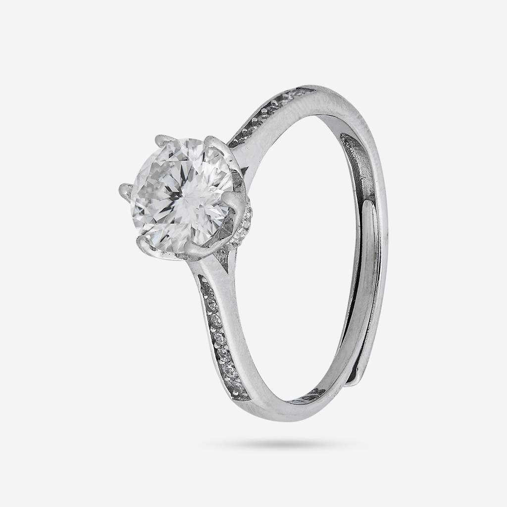 White - Plated Office Wear Silver Finger Ring - 448507 : 448508