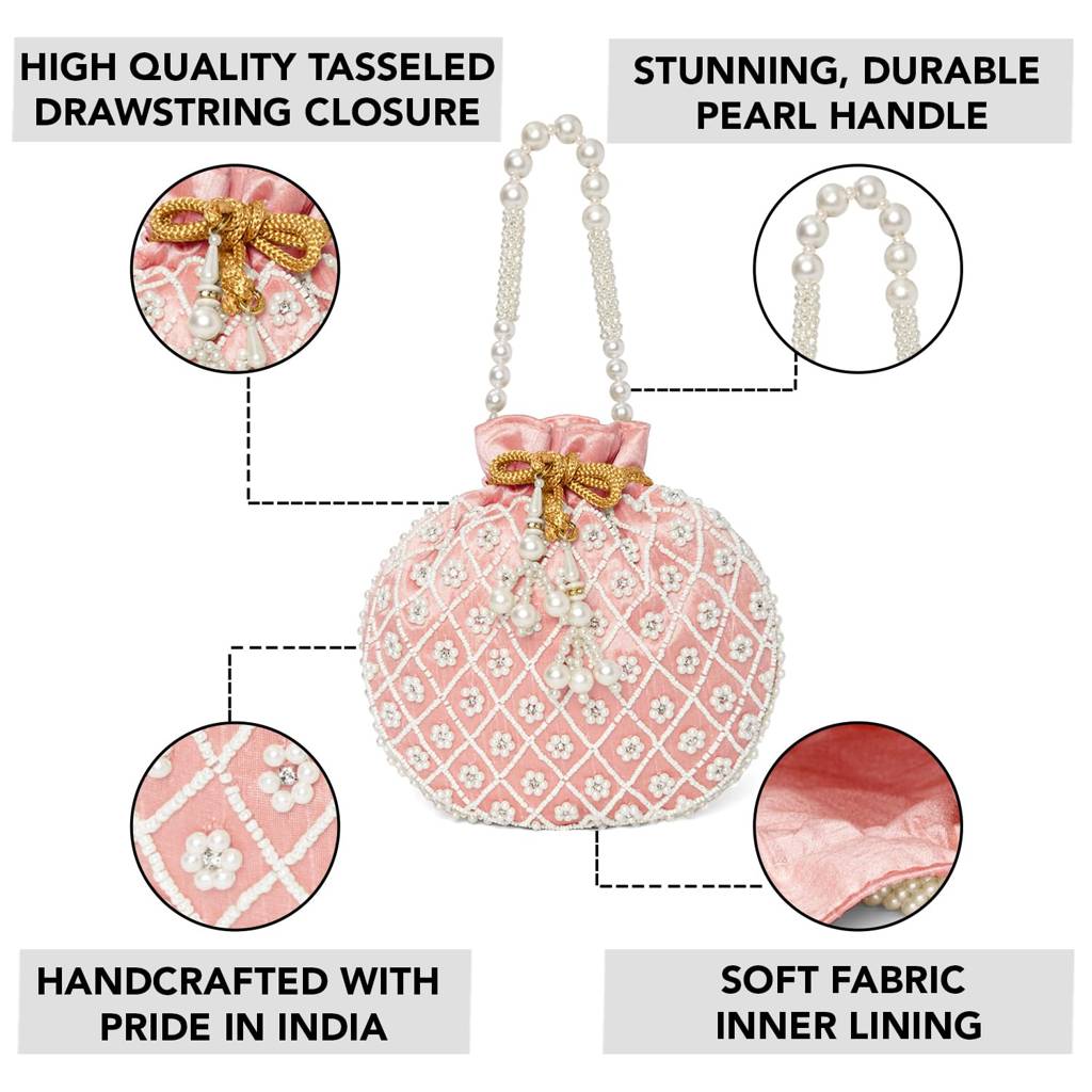 Potli Purses For Women Handmade Evening Handbag Stylish Bridal Fashion Wristlet Bag For Girls : P202PK