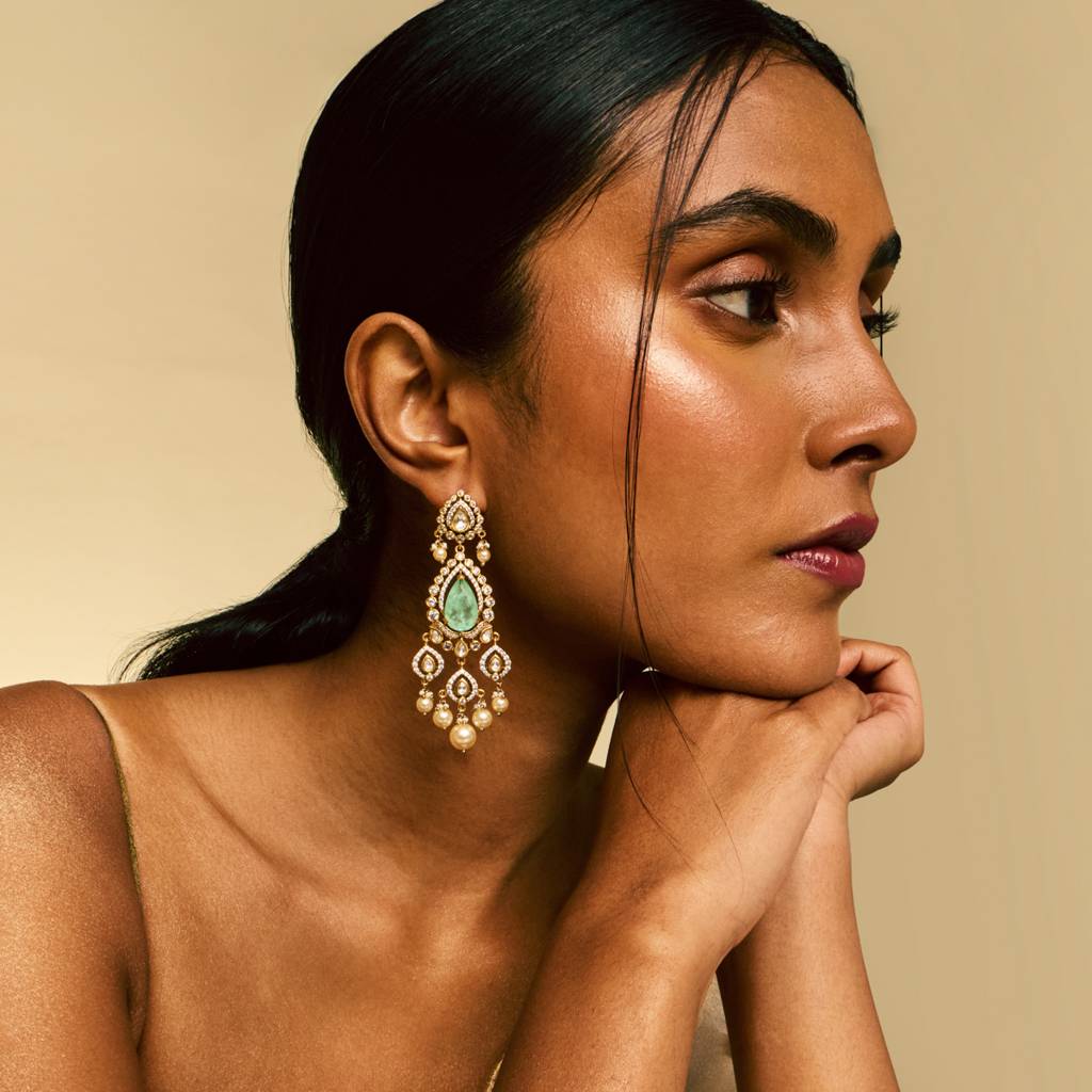 Mint Victorian - Plated Bridesmaid Kundan Earring - 458639 : 458639
