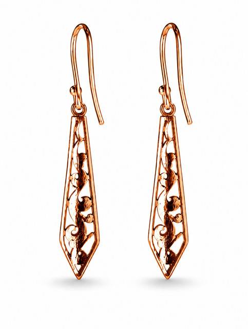 925 Sterling Silver Long Filigree Drop Earrings For Women, Pointed Floral Dangle Jewellery : FU-0627