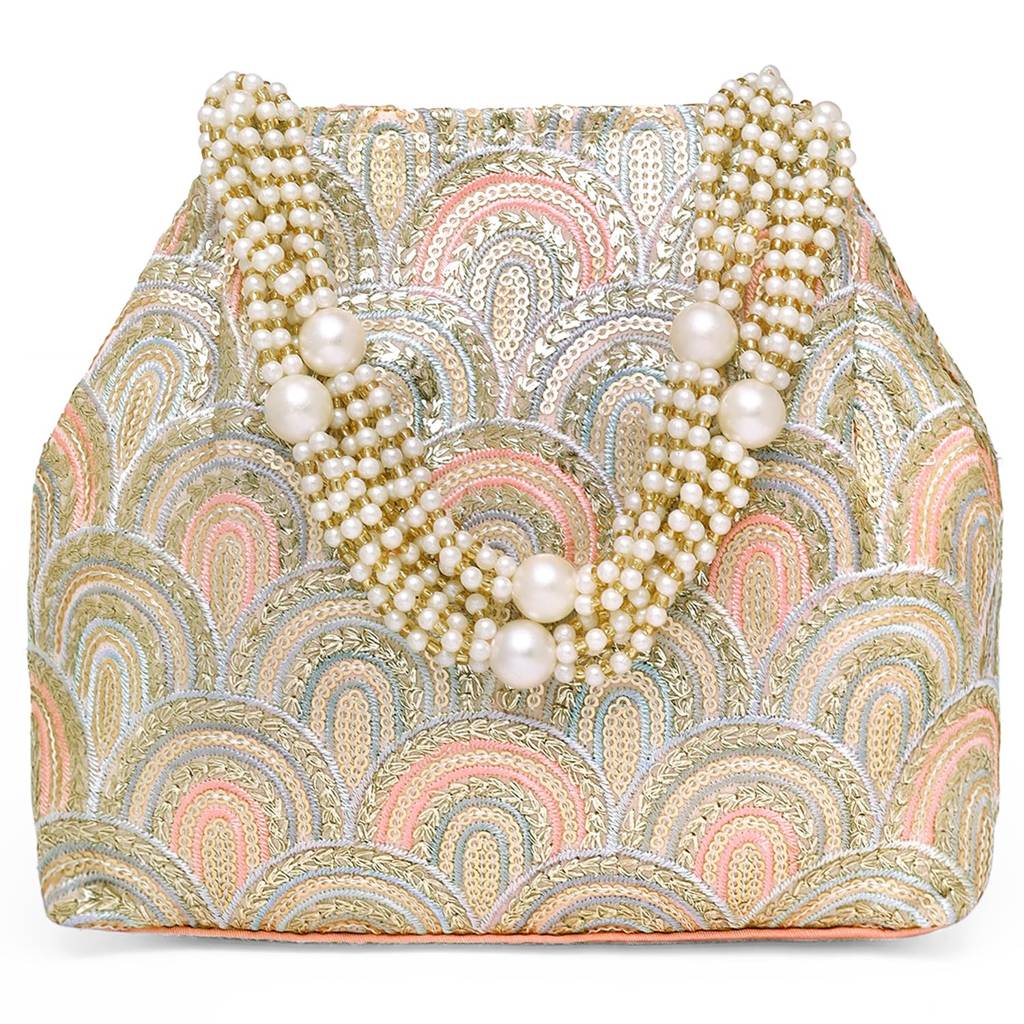 Sequins Motifs Potli Bag For Women Handmade Wristlet Handbag Stylish Bridal Purse Fashion Bag For Girls : P206PCH-L