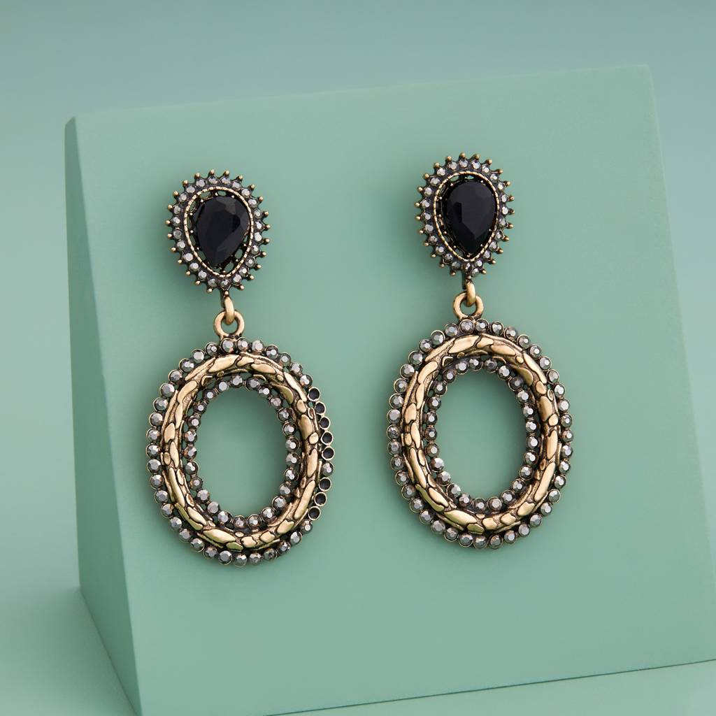 Black Oxidised - Plated Casual Wear Trendy Earring - 450673 : 450674