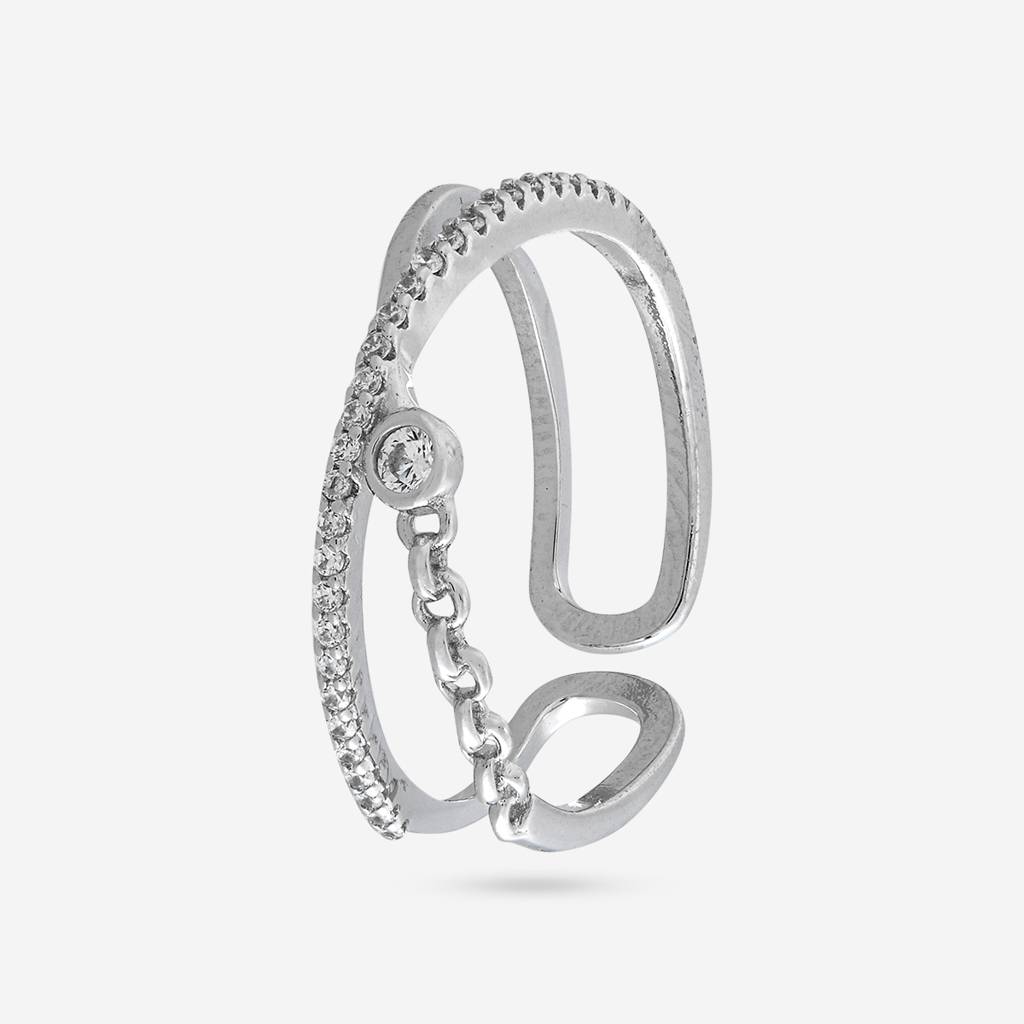 White Rodium Plated - Office Wear Silver Finger Ring - 466007 : 466007