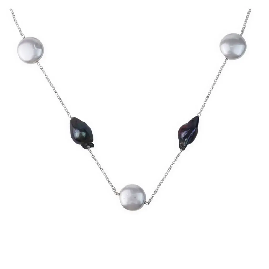 Pearl Line Necklace - Baroque Pearls & Coin Pearls : 72973207