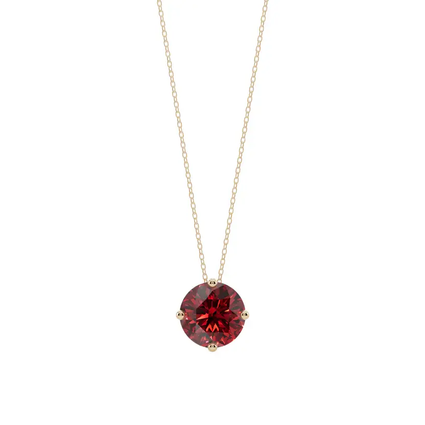 Red Round Solitaire Semi Silver Pendant Necklace : ROND-RED-10-SM-G-C
