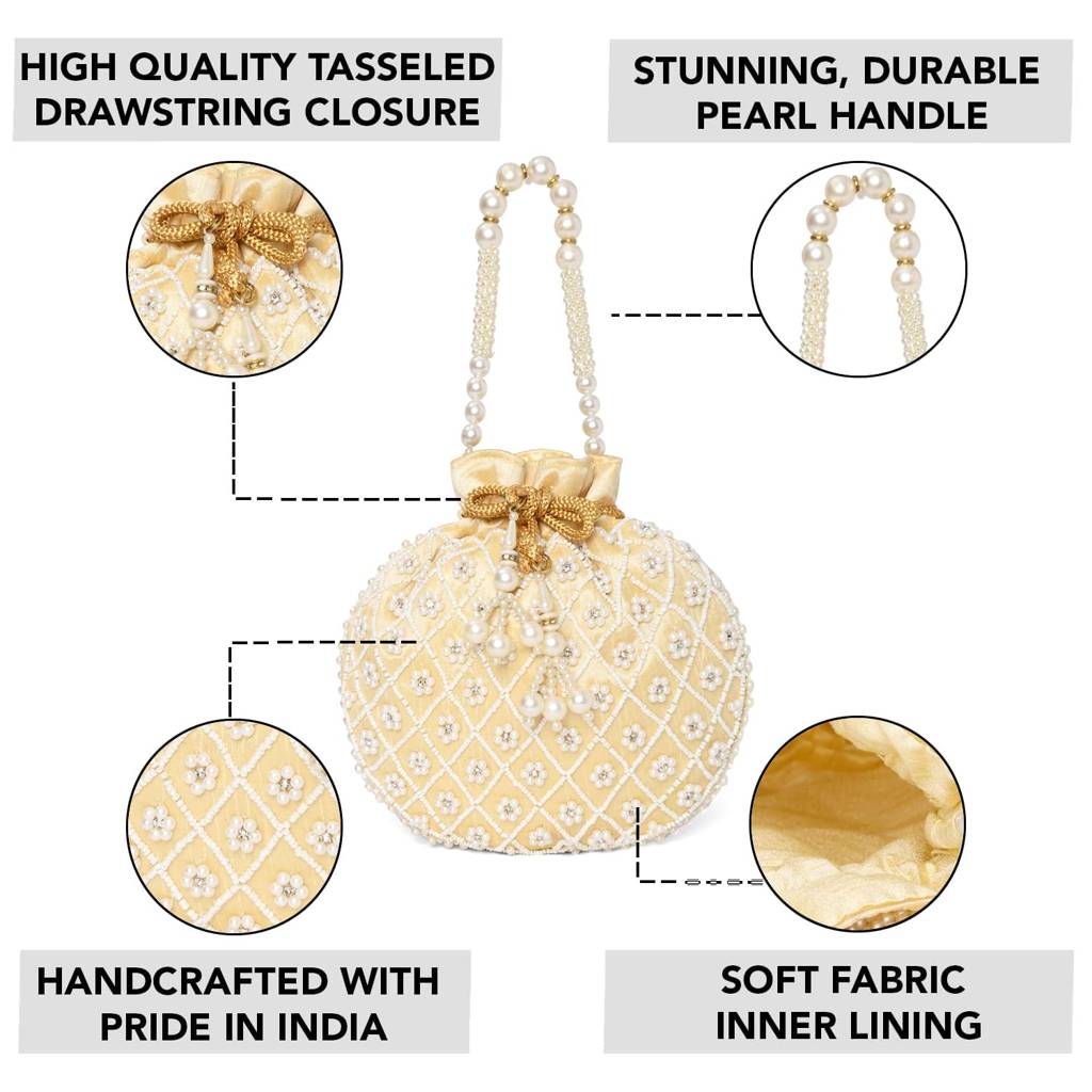 Potli Purses For Women Handmade Evening Handbag Stylish Bridal Fashion Wristlet Bag For Girls : P202CRM