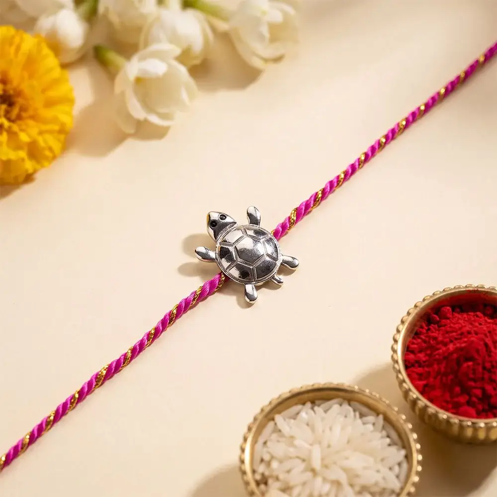 Eternz Certified Jewellery - ZALKARI Silver Turtle Rakhi For Brother (Adjustable)
