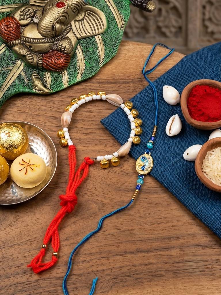Eternz Certified Jewellery - Stile Adda Premium Bhai Bhabhi Rakhi Set With Thread Design – Lumba Rakhi For Brother & Bhabhi