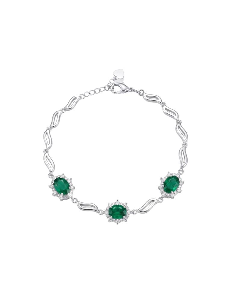 925 Silver Emerald Celestine Halo Bracelet For Women : BR-79