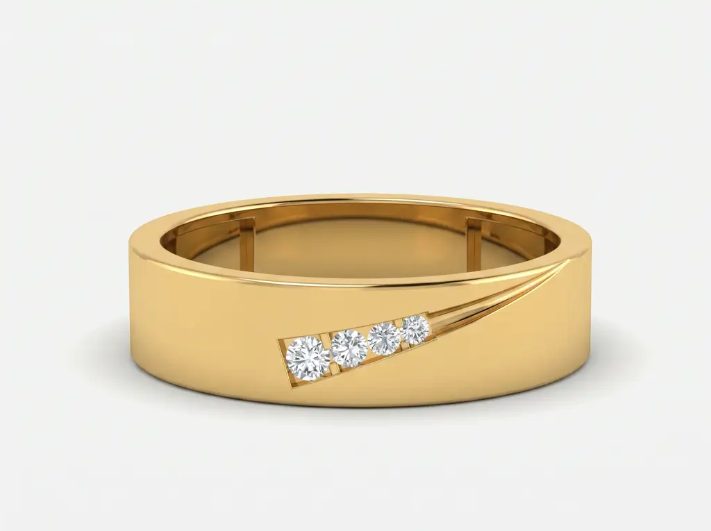 Round Diamond Channel Men'S Band | Diagonal Curve Modern Design : RCC0022-YE-Silver925-LabD-9