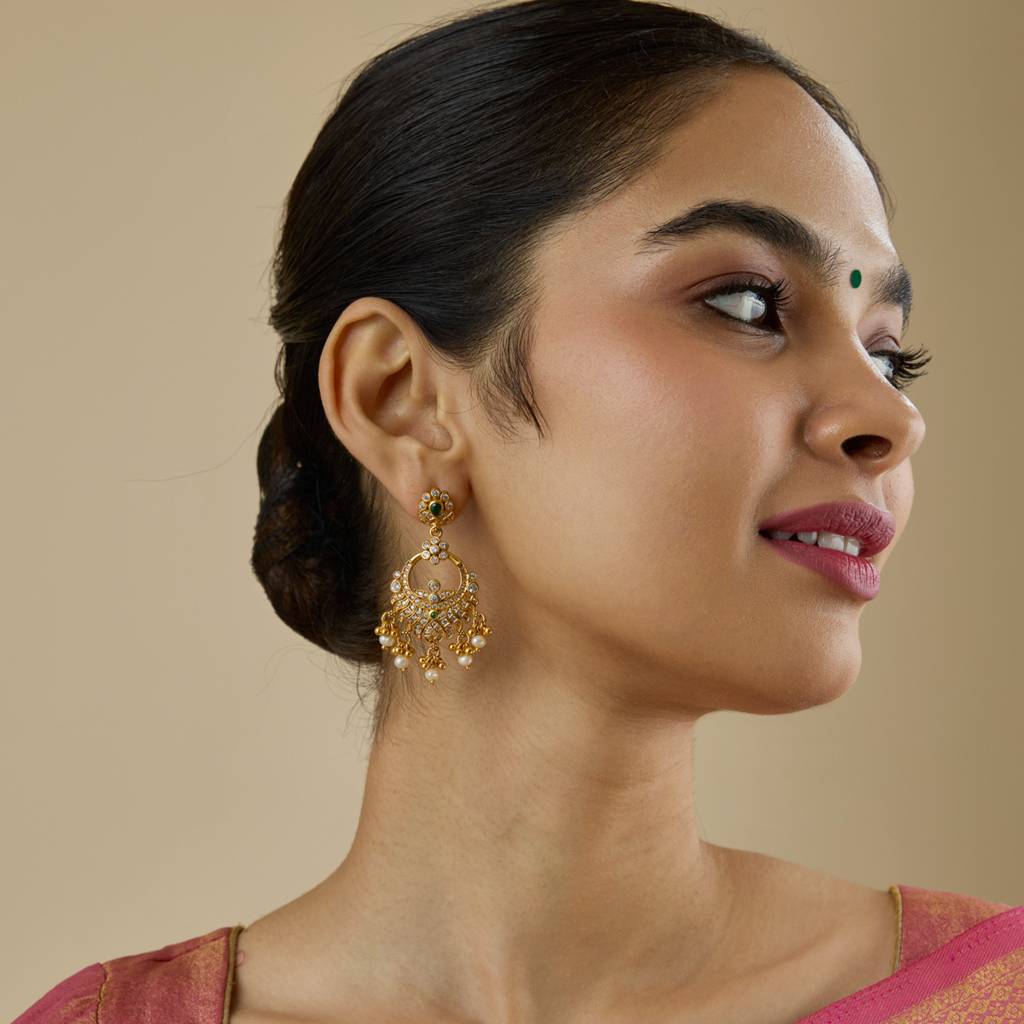 Green Gold - Plated Festive Temple Earring - 431410 : 431410