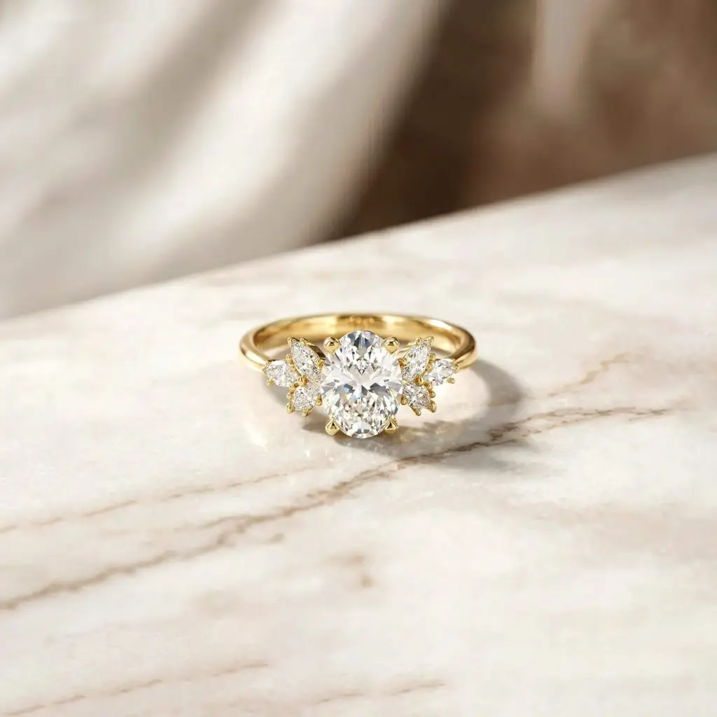 1.30Ct Moissanite Floral Oval Cut Ring : ZLM10006Y-10N