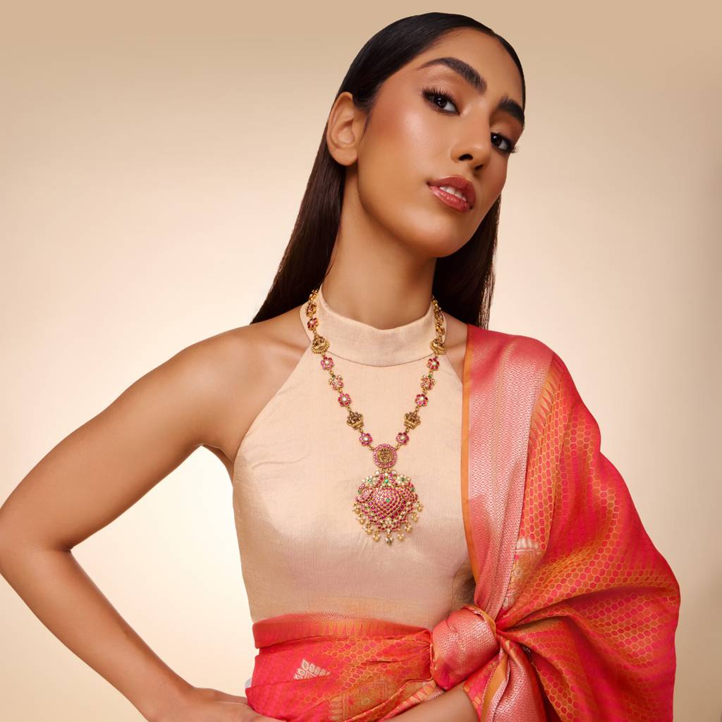 Ruby-Green Oxidised Gold - Plated Bridesmaid Temple Necklace - 464838 : 464838