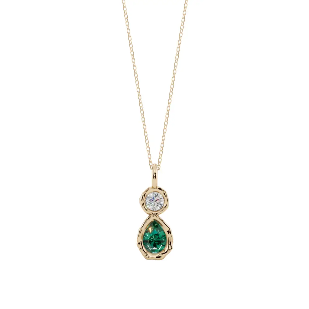 Emerald Dewdrop Semi Silver Pendant Necklace : VLF01-G-SM-C