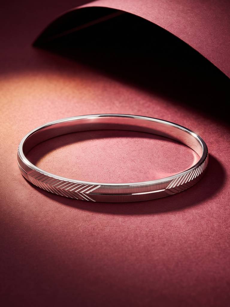 Carved Silver Kada Bangle : CXGB258