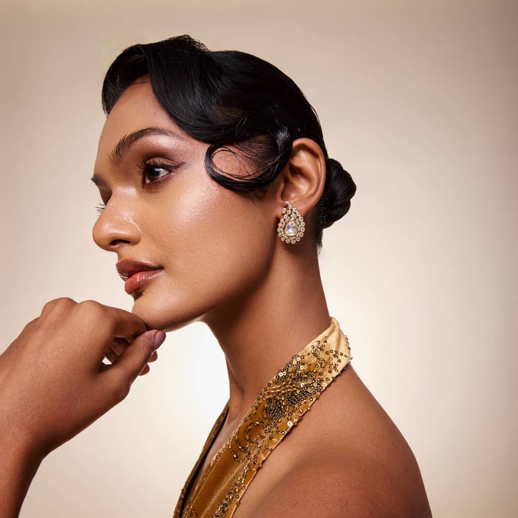 White Victorian - Plated Bridesmaid Kundan Earring - 463837 : 463837