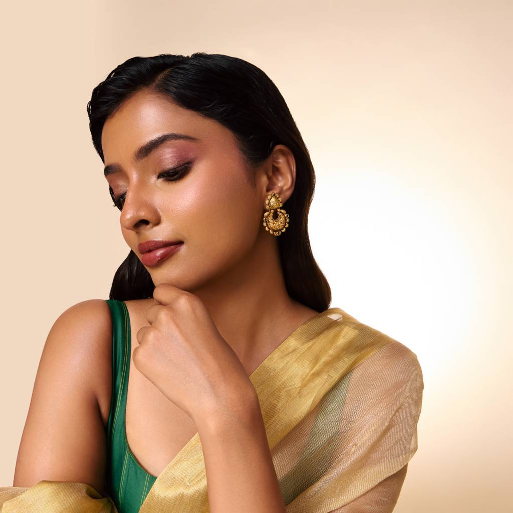 Ruby-Green Gold - Plated Festive Temple Earring - 465042 : 465042
