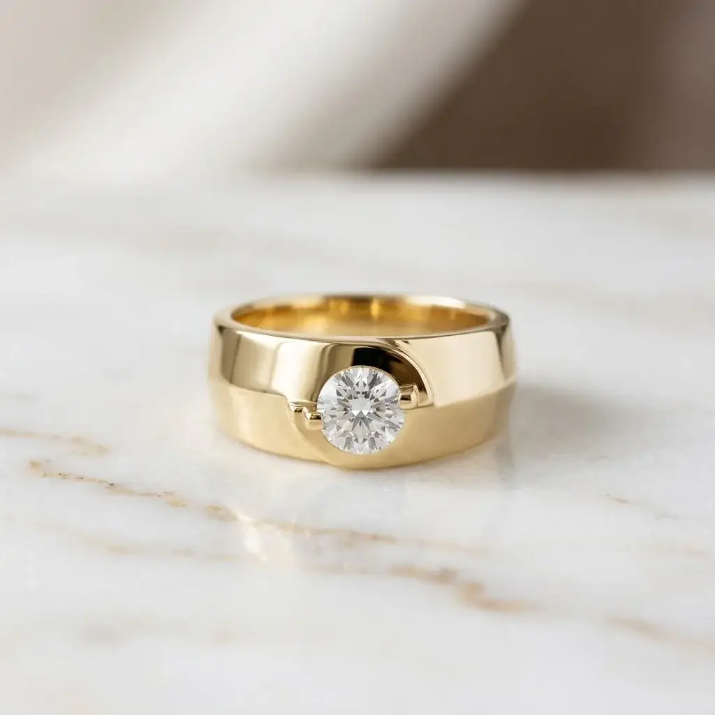 0.75Ct Moissanite Modern Bezel-Set Ring For Men'S : ZLM-10047Y-14N