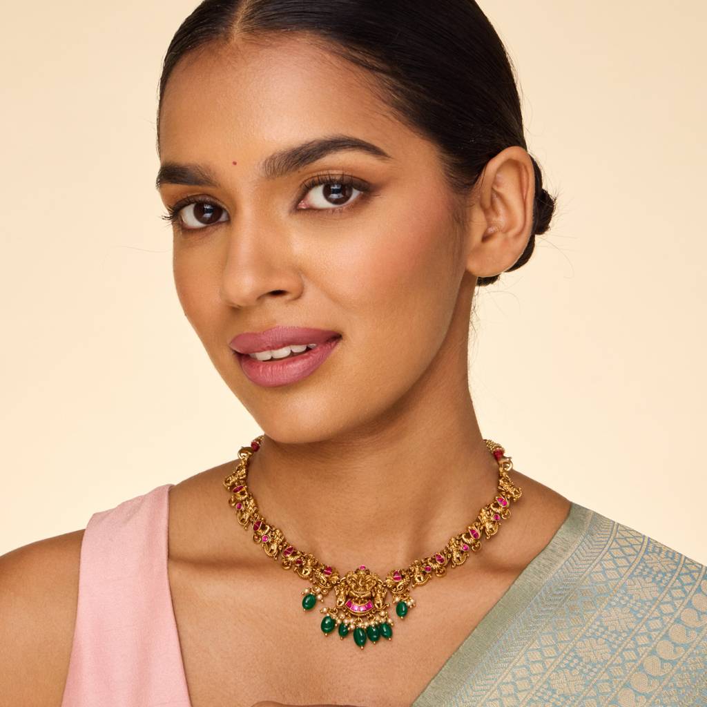 Ruby-Green Gold - Plated Bridesmaid Temple Necklace - 452097 : 452097