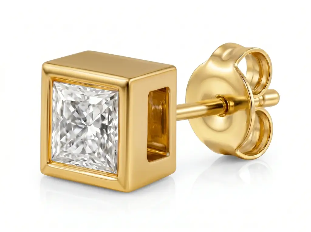 Princess Cut Diamond Bezel Set Stud Men'S Earrings | Modern Square Design : ER-CC-CZAI14-YE-Silver925-LabD