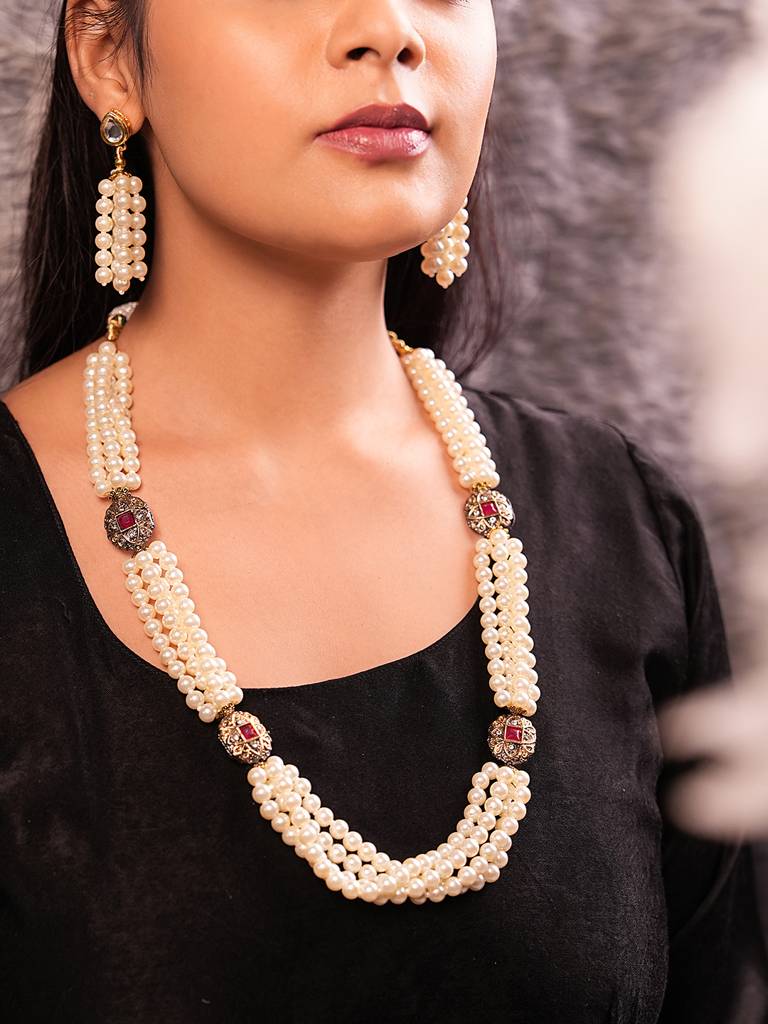 Semi-Precious Pearl Necklace : 927NKS24RM